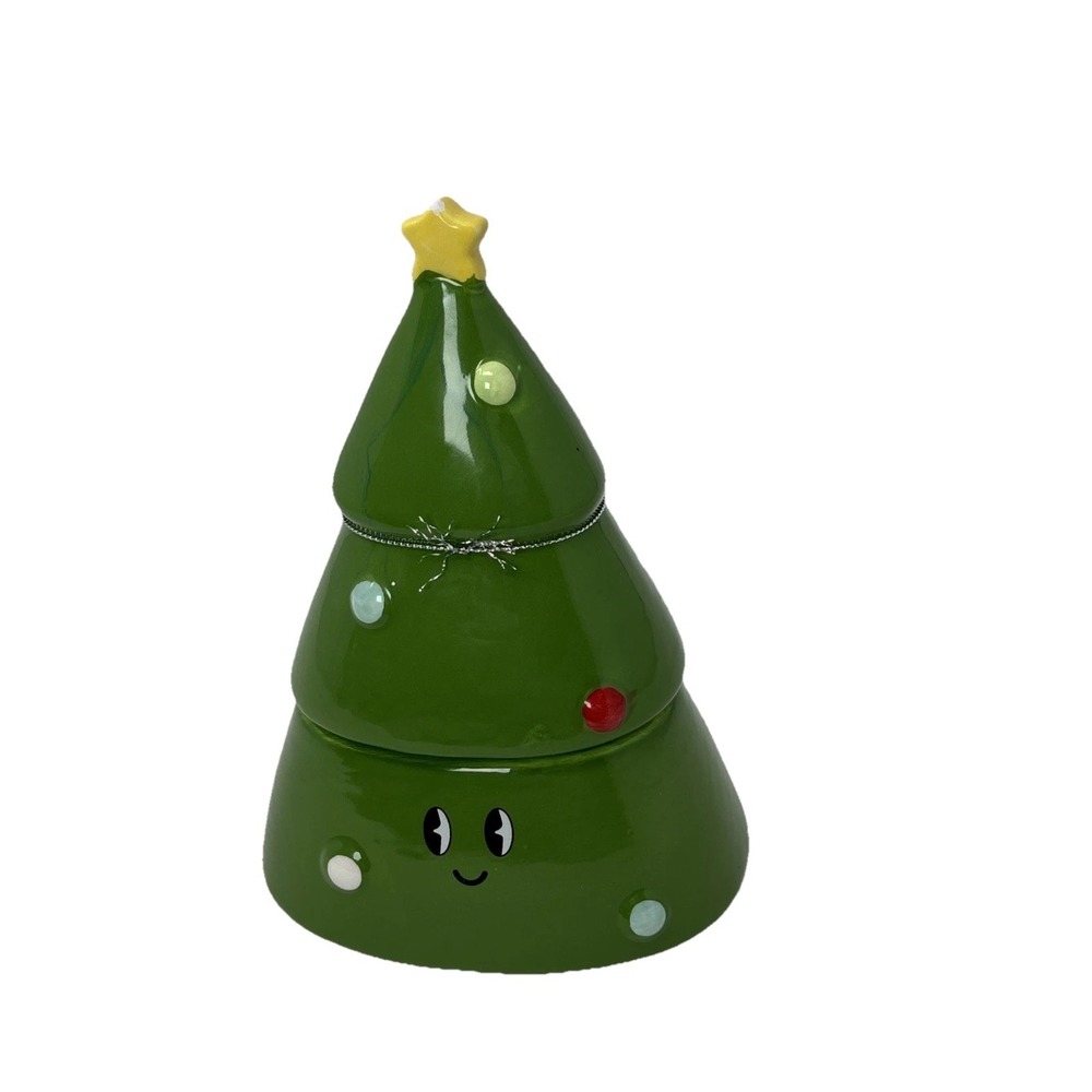 Neon Studios Green Ceramic Christmas Jar Candle Holder Sented Candle NWT